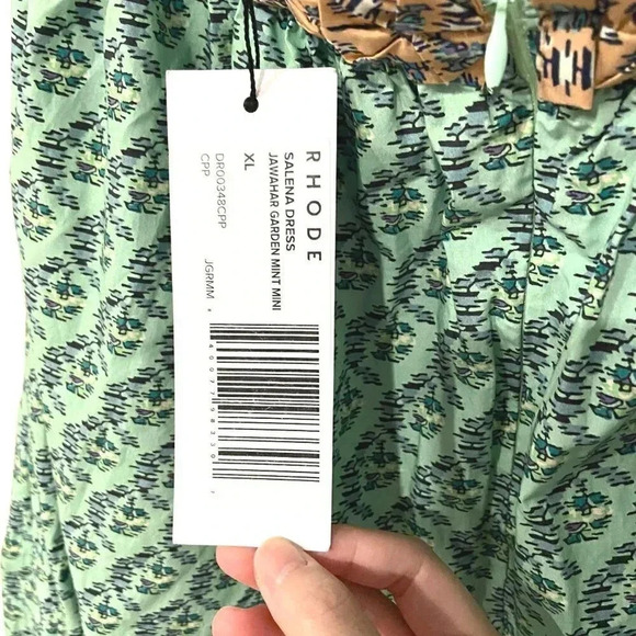 RHODE Salena Halter Dress Jawahar Garden-Print Mint Green Cotton-Poplin NWT, XL - Picture 11 of 12